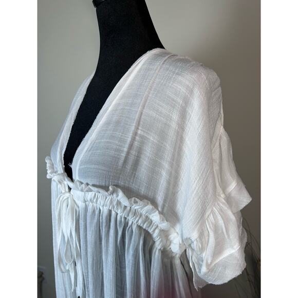 Bohemian Beach Maxi Dress One Size White Gauze Swimsuit Coverup Oversized - Picture 3 of 8